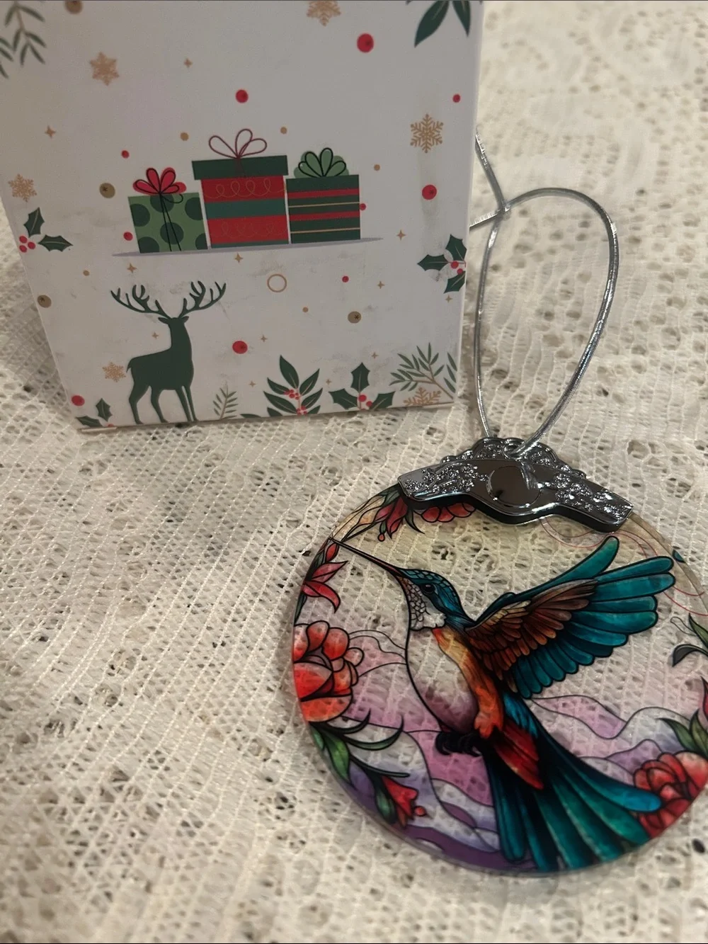 Stained Glass Hummingbird Decorative Ornament/ Suncatcher double sided NIB